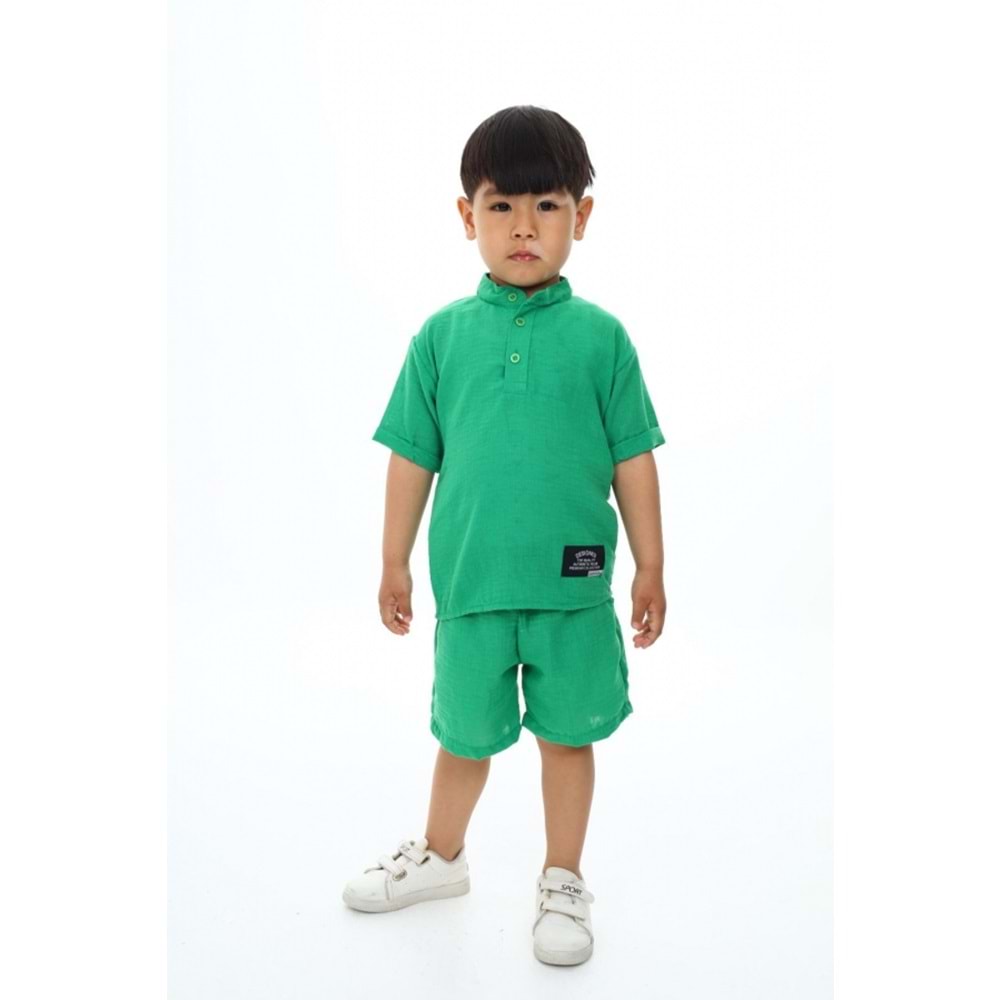Erkek Çocuk Düğmeli Hakim Yaka Müslin Kumaş Şort Takım 2 Parça