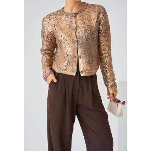 Yeni Sezon Antrasit Bakır Renk Varak Baskılı Hırka