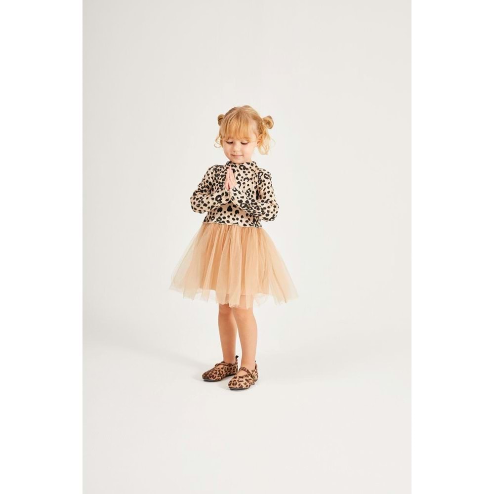 Kız Çocuk Leopar Desenli Tütü Detaylı Elbise