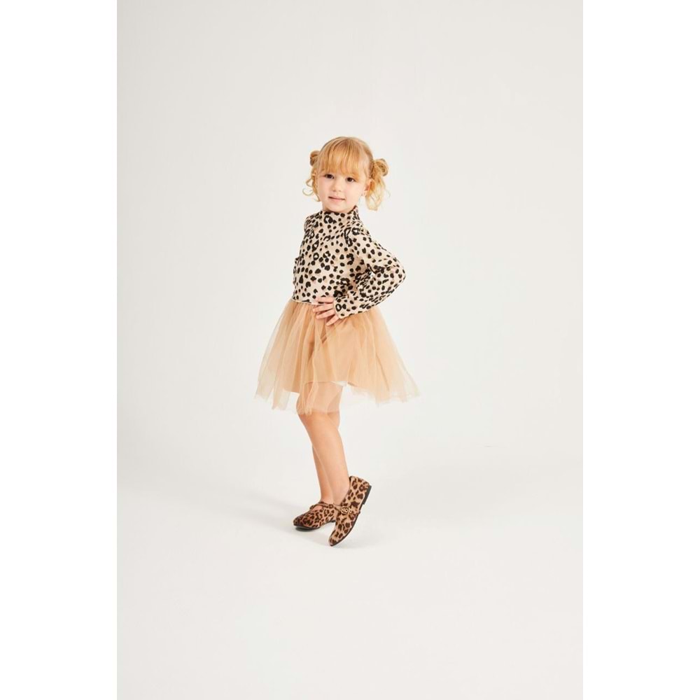 Kız Çocuk Leopar Desenli Tütü Detaylı Elbise
