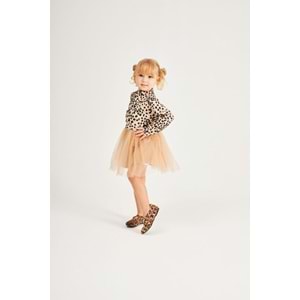 Kız Çocuk Leopar Desenli Tütü Detaylı Elbise