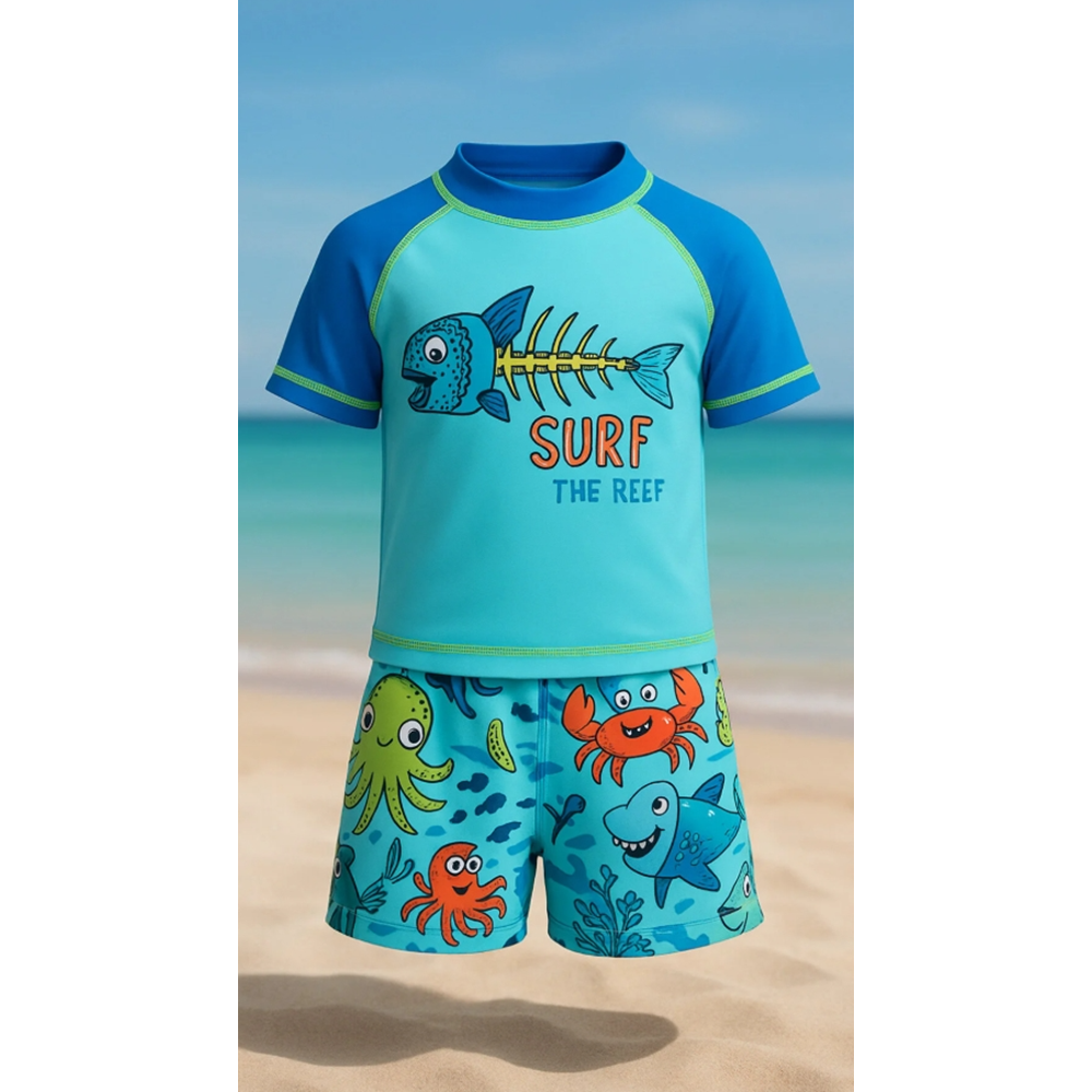 Erkek Çocuk PAW Patrol Baskılı Mavi - Sarı Beyaz T-shirt Şort Mayo Seti Üst Dalgıç Alt Paraşüt