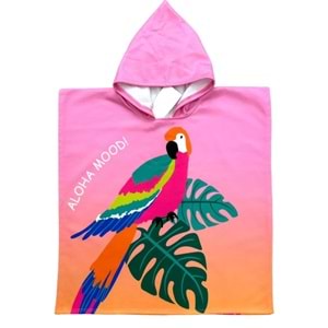Yeni Sezon Kız Çocuk Plaj Banyo Panço Havlu Parrot / Papağan Tema Pembe Renk