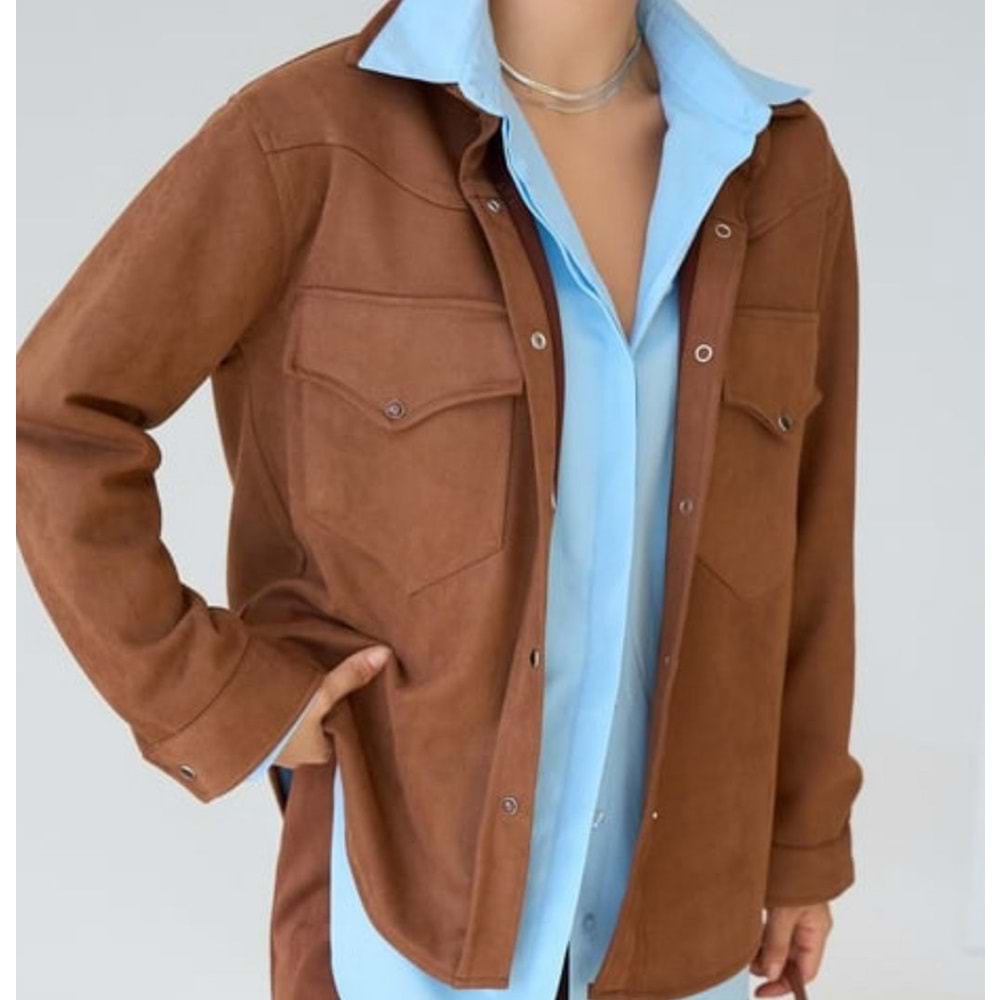 Taba Renk Dokuma Süet Gömlek - TABA - S - ST00103-TABA-S