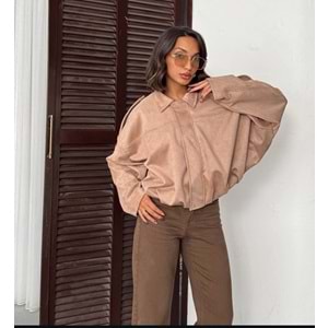 Camel Renk Süet Bomber Ceket