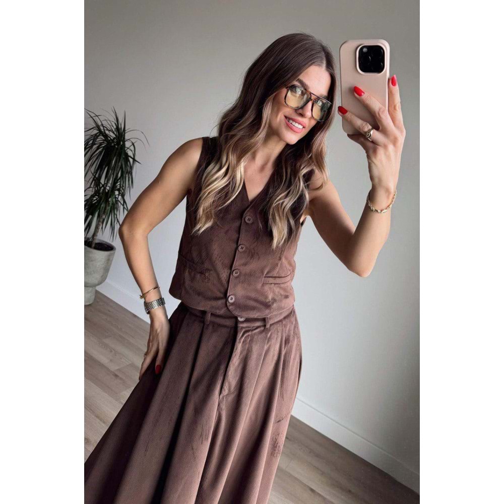 Kadife Yelek Etek Takım