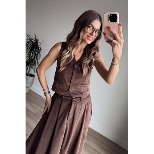 Kadife Yelek Etek Takım