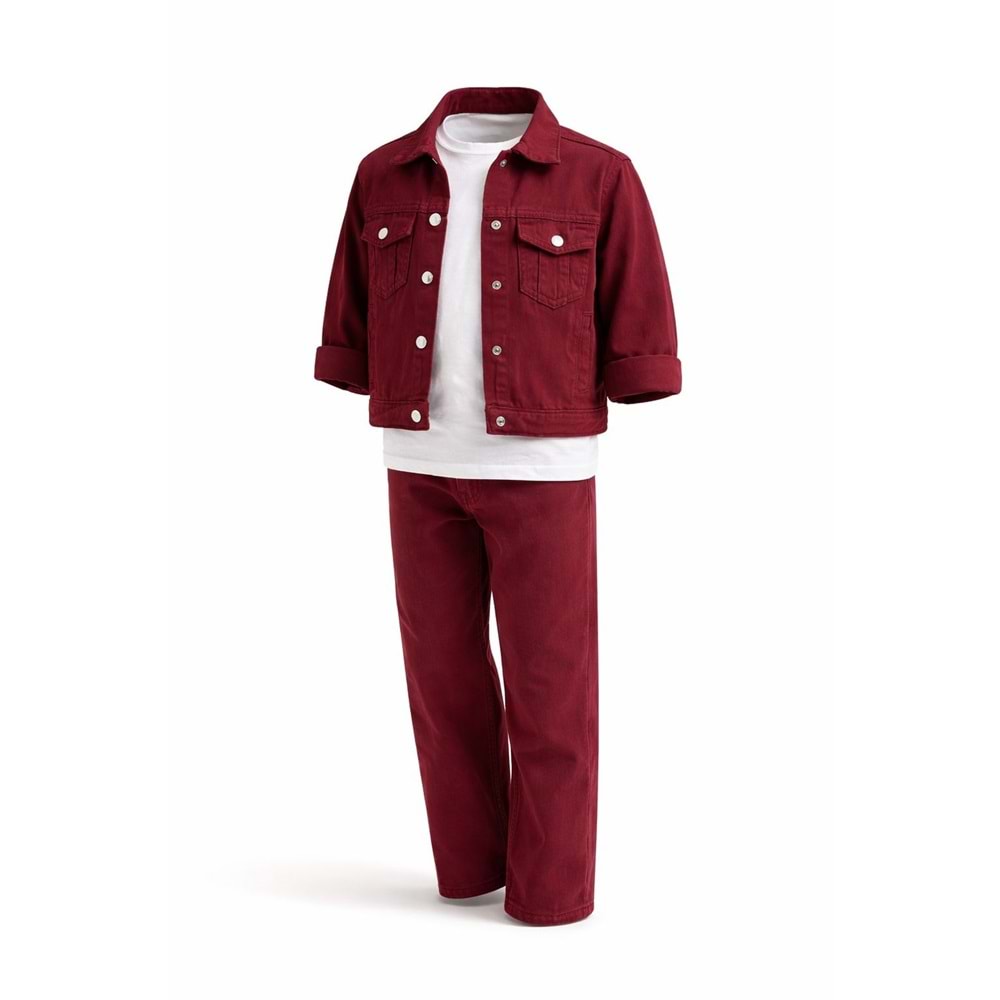 Erkek - Kız Çocuk Bordo Renk Kot Ceket