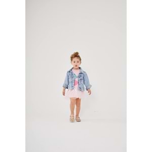 KIZ ÇOCUK KİRAZ DESEN KOT CEKET - KOT MAVİ - 4-5 YAŞ - ST00225-11697