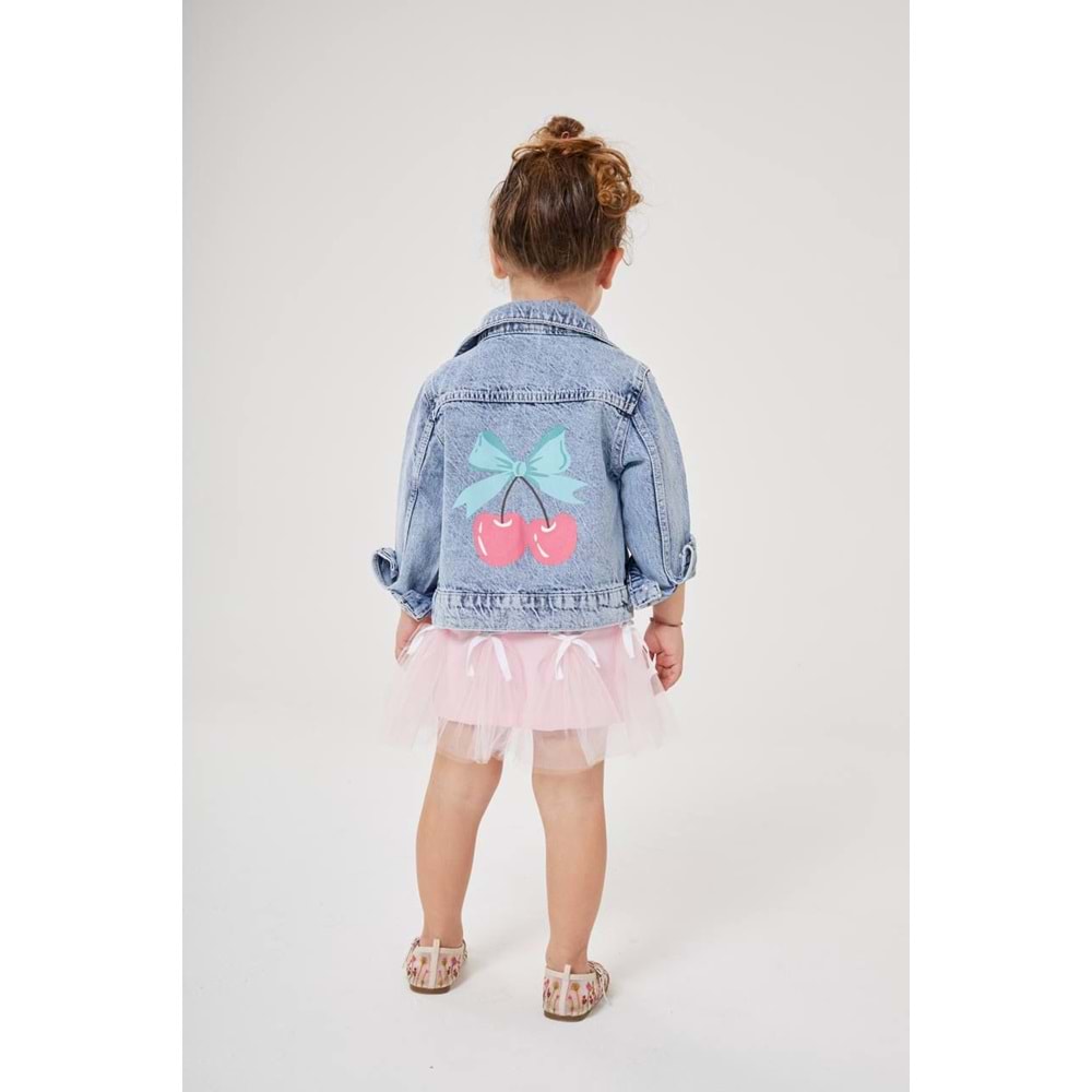 KIZ ÇOCUK KİRAZ DESEN KOT CEKET - KOT MAVİ - 4-5 YAŞ - ST00225-11697