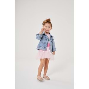 KIZ ÇOCUK KİRAZ DESEN KOT CEKET - KOT MAVİ - 4-5 YAŞ - ST00225-11697