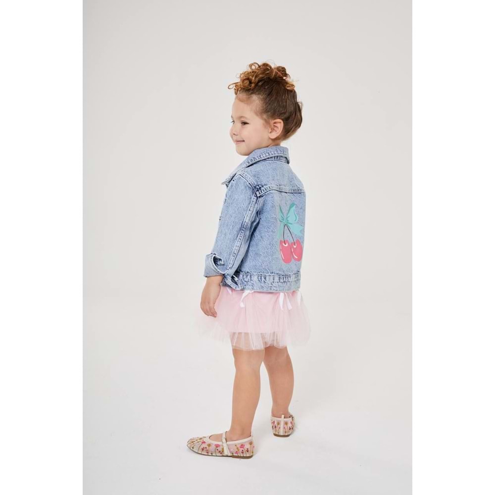 KIZ ÇOCUK KİRAZ DESEN KOT CEKET - KOT MAVİ - 2-3 YAŞ - ST00225-11700