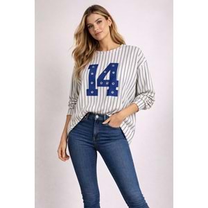 14 // Zımba Detay Yeşil Ekru Salaş Sweat - MAVİ - L