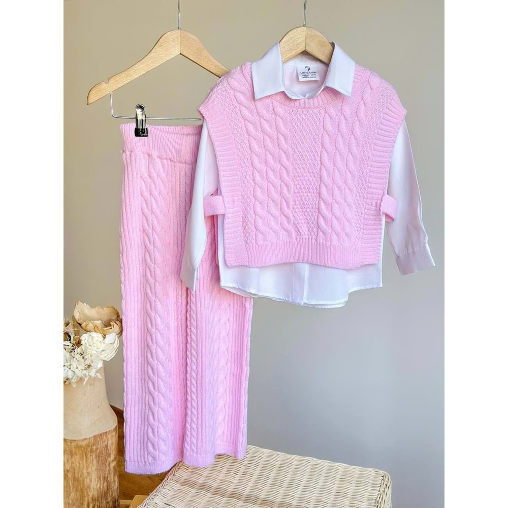 Pembe Triko Takım 3 Parça Gömlek Yelek Pantolon