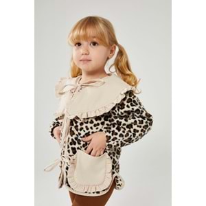 Kız Çocuk Leopar Desenli Polar Takım Bağlama Detaylı