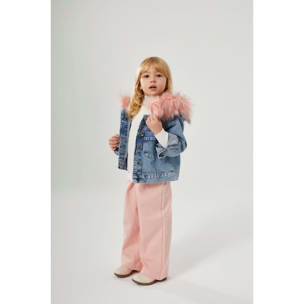 Çıkarılabilir Peluş Kürk Detaylı Kot Ceket