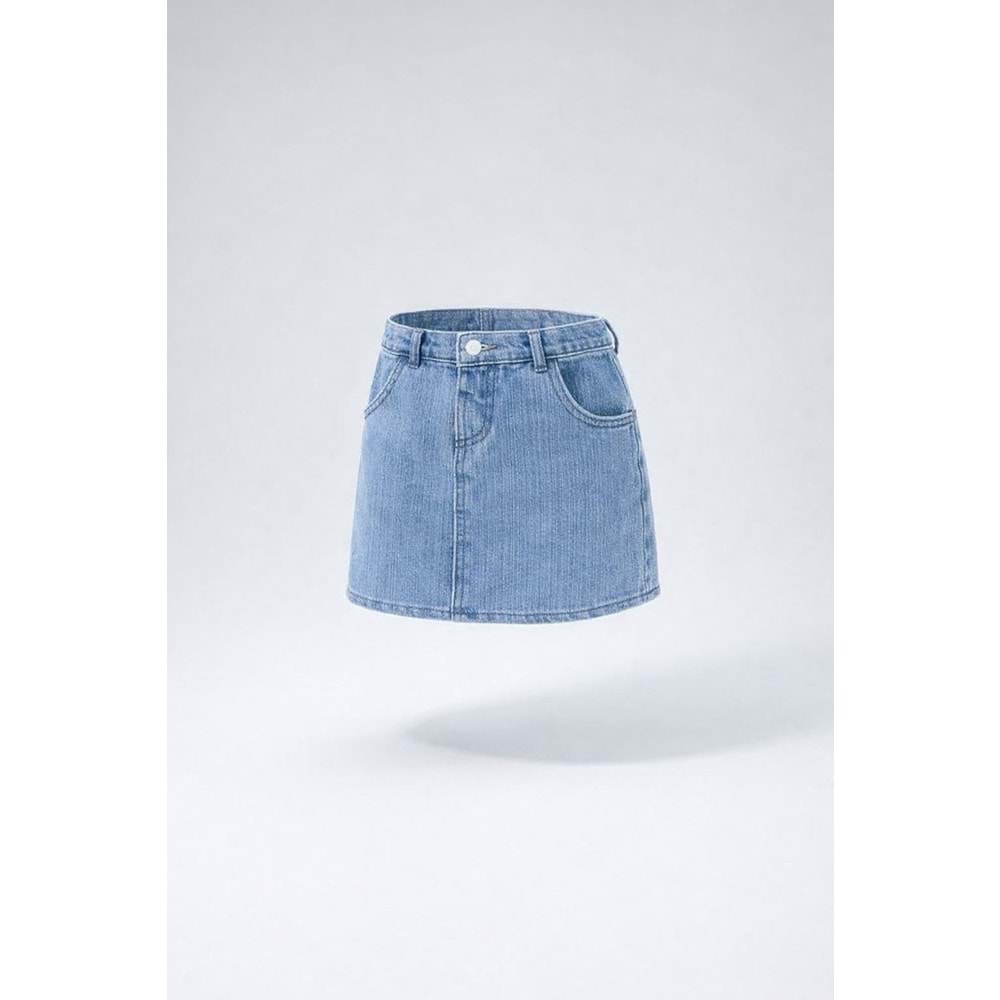 Açık Kot Mavi Lastikli Bel Mini Kot Etek - BEBE MAVİ - 2-3 YAŞ - ST00302-BEBE MAVİ-2-3 YAŞ