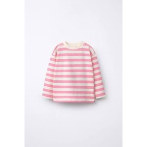 Kız Çocuk Pembe Renk Çizgili Sweatshirt - Uzun Kol
