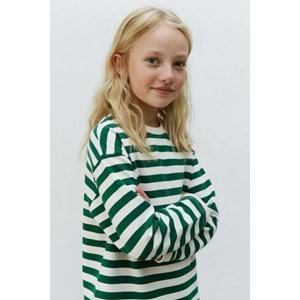 Unisex Yeni Sezon Çizgili Yeşil Renk Sweatshirt