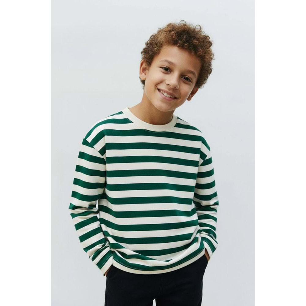 Unisex Yeni Sezon Çizgili Yeşil Renk Sweatshirt