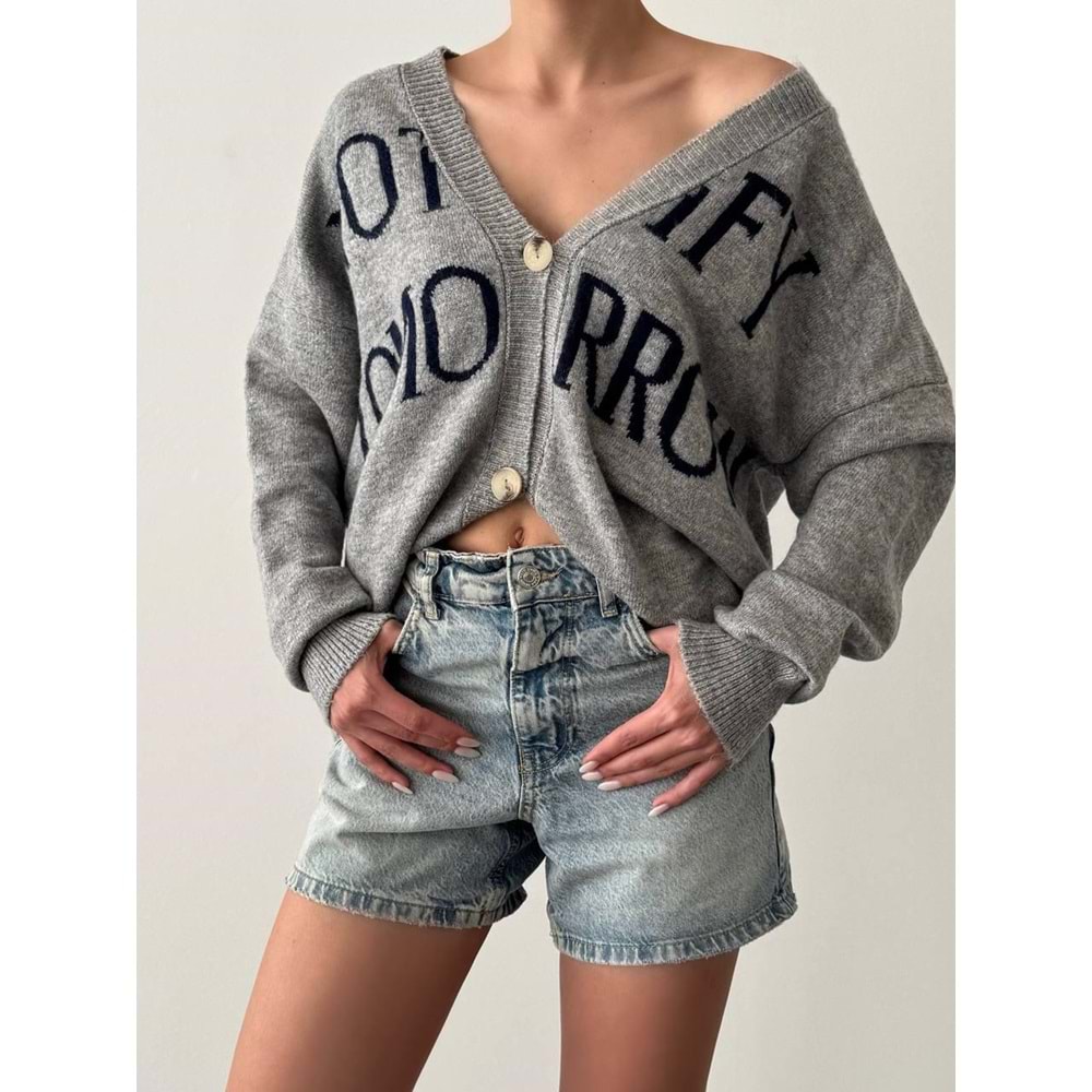 Notify Tomorrow Gri Renk Düğmeli Hırka Standart Beden - GRİ - STANDART - ST00386-GRİ-STANDART