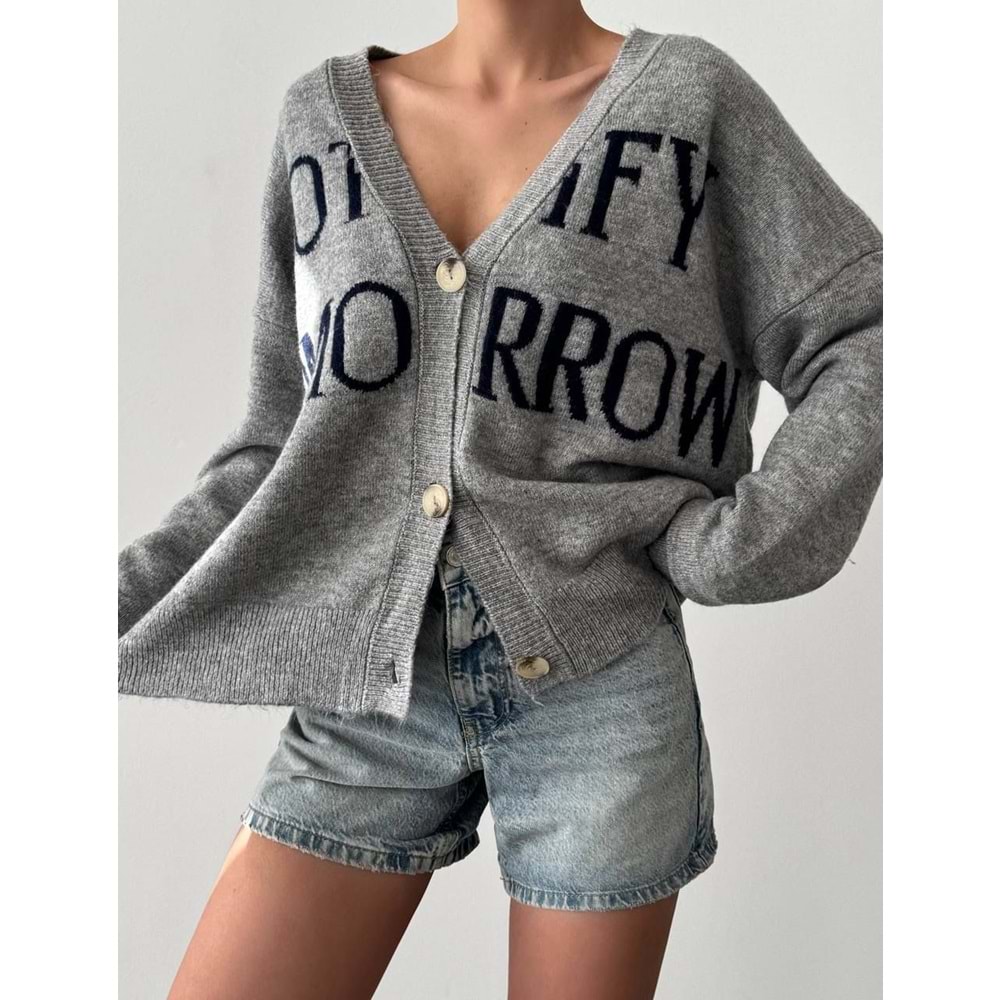 Notify Tomorrow Gri Renk Düğmeli Hırka Standart Beden - GRİ - STANDART - ST00386-GRİ-STANDART