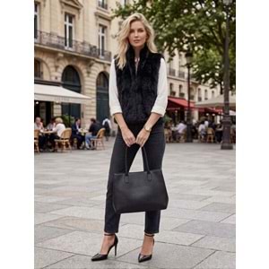 Kürk Yelek Gizli Çıtçıt Kapama - SİYAH - L - ST00398-SİYAH-L