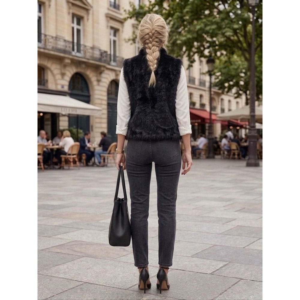 Kürk Yelek Gizli Çıtçıt Kapama - SİYAH - L - ST00398-SİYAH-L