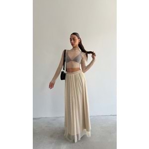 Dore Açık Renk File Kumaş Maxi Boy Uzun Etek