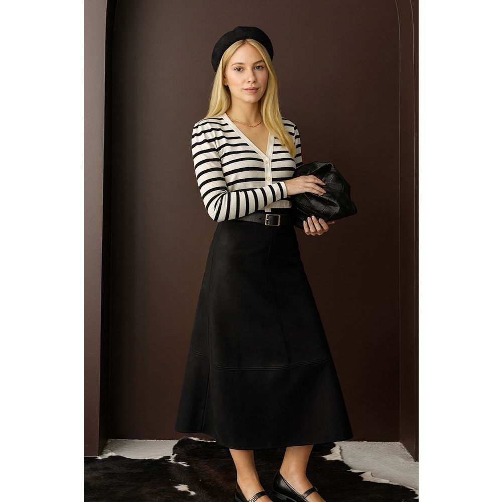 Güderi Siyah Renk Uzun Etek