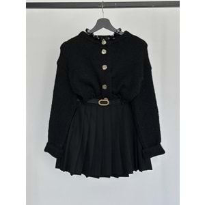 Pliseli Siyah Mini Etek - SİYAH - L - ST00536-SİYAH-L
