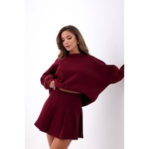Bordo Renk Şardonlu Sweatshirt Etek Alt üst Takım