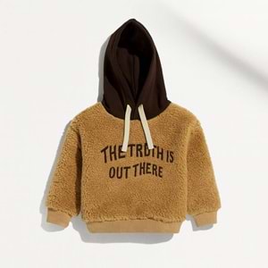 Peluş Hoodie - Slogan Yazı Nakış Detaylo - KAHVERENGİ - 2-3 YAŞ - ST00566-KAHVERENGİ-2-3 YAŞ