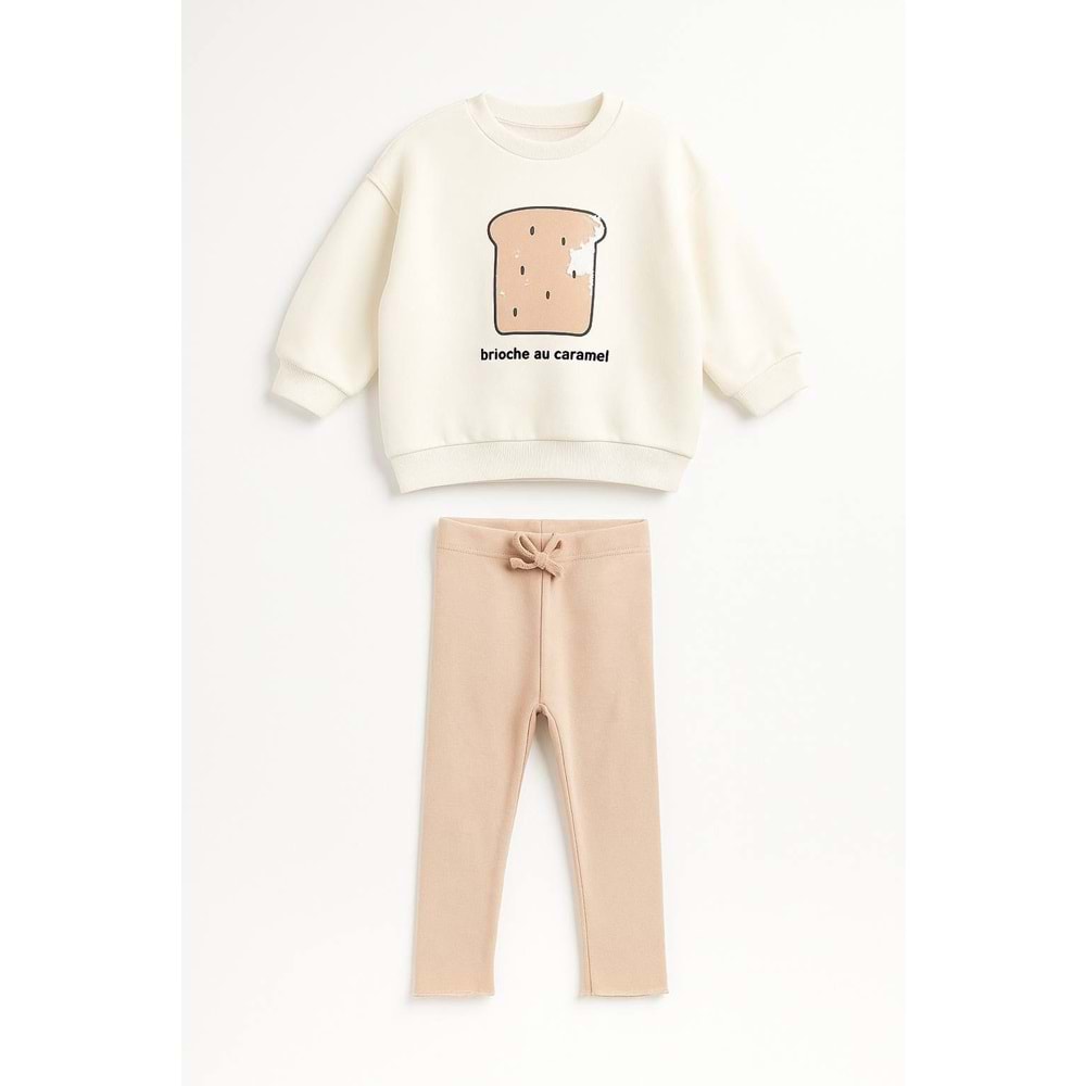 Krem Renk Sevimli Tost Caramel Sweatshirt