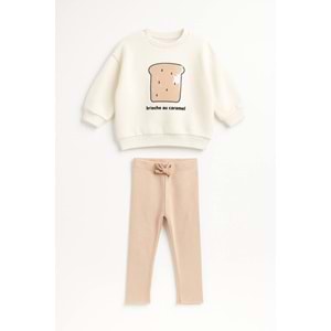 Krem Renk Sevimli Tost Caramel Sweatshirt