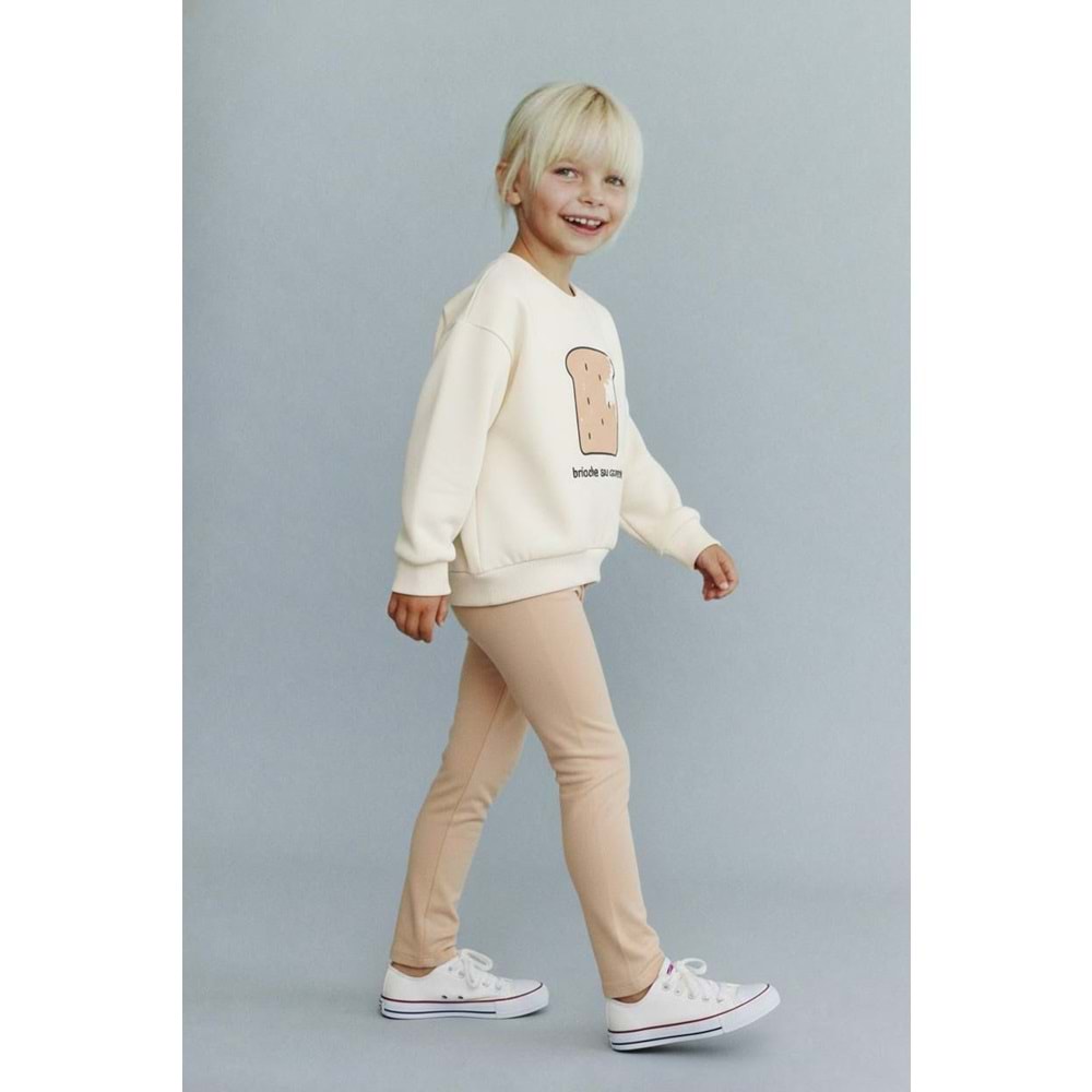 Krem Renk Sevimli Tost Caramel Sweatshirt