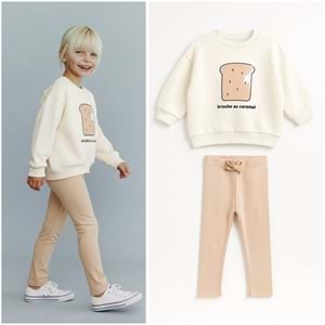 Krem Renk Sevimli Tost Caramel Sweatshirt