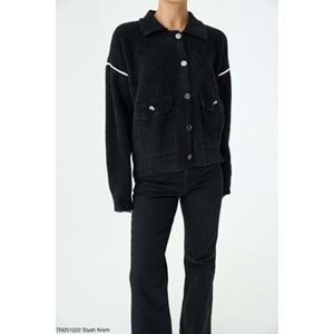 Gümüş Düğme Detaylı Triko Önden Düğmeli Tasarım Hırka