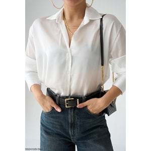 Beyaz Renk Pamuk Saten Gömlek - BEYAZ - L - ST00595-BEYAZ-L