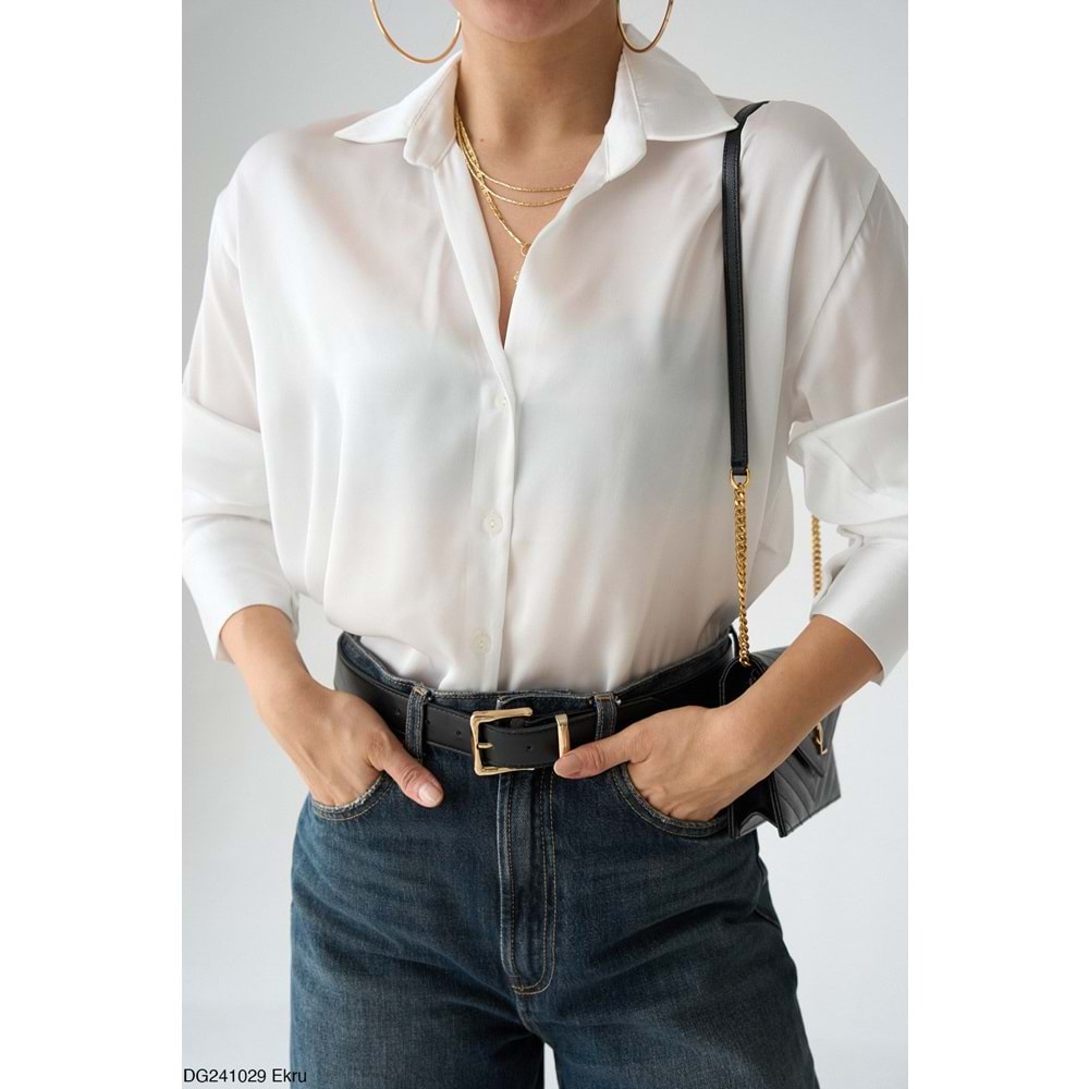 Beyaz Renk Pamuk Saten Gömlek - BEYAZ - L - ST00595-BEYAZ-L