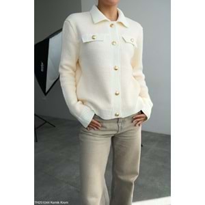 Gold Düğmeli Tasarım Hırka Kemik Krem Renk - KREM - STANDART - ST00598-KREM-STANDART