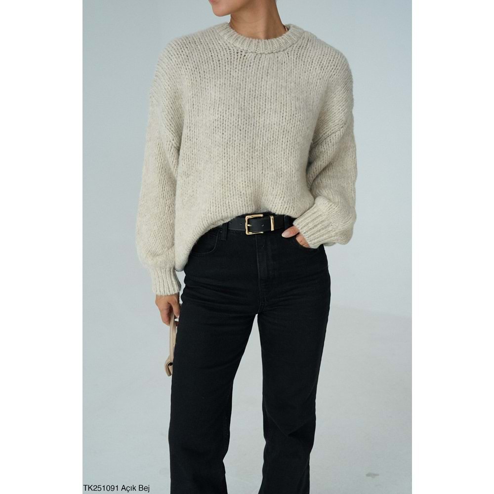 Açık Vizon Renk Uzun Kollu Kazak