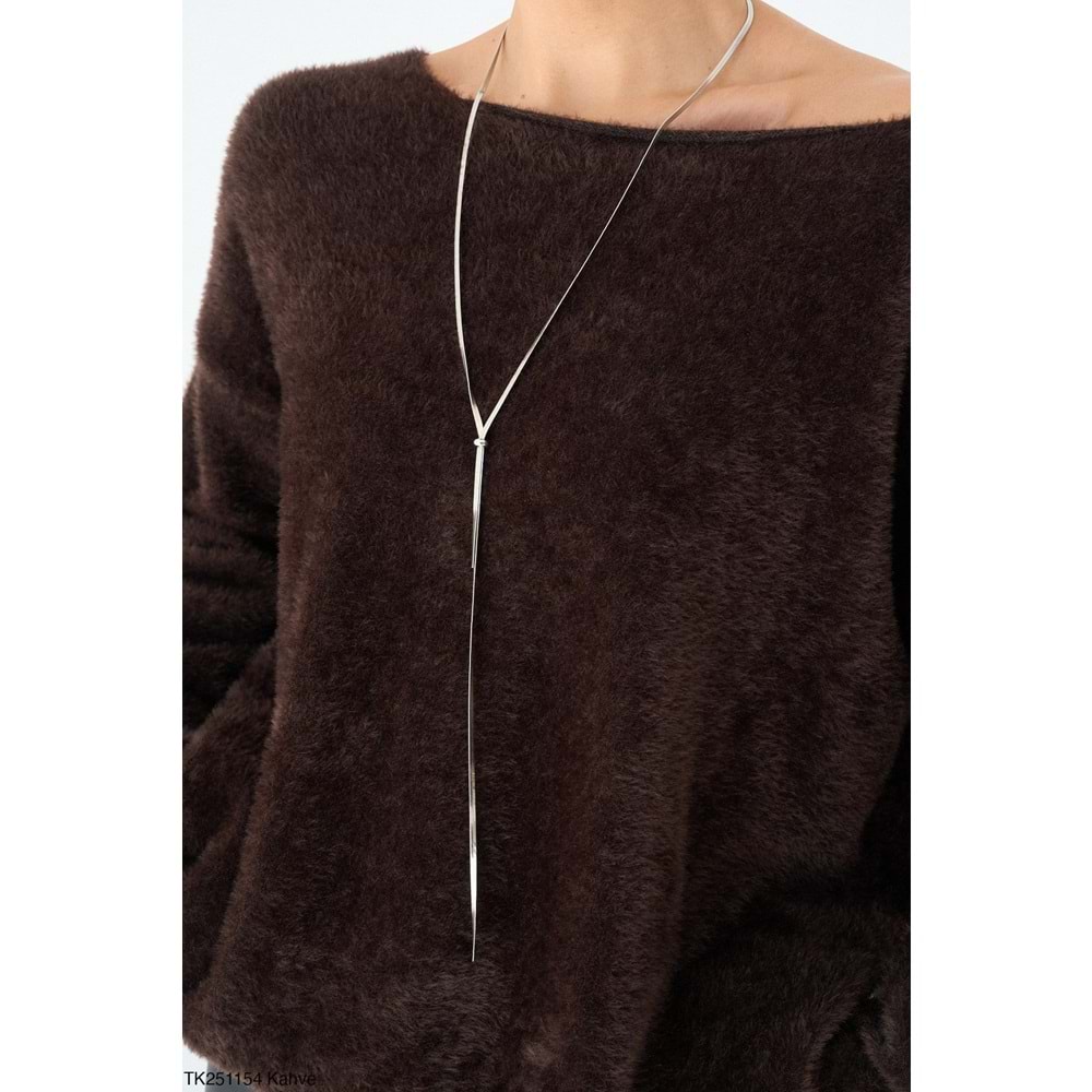 Tek Omuz Düşük Kazak Acı Kahve