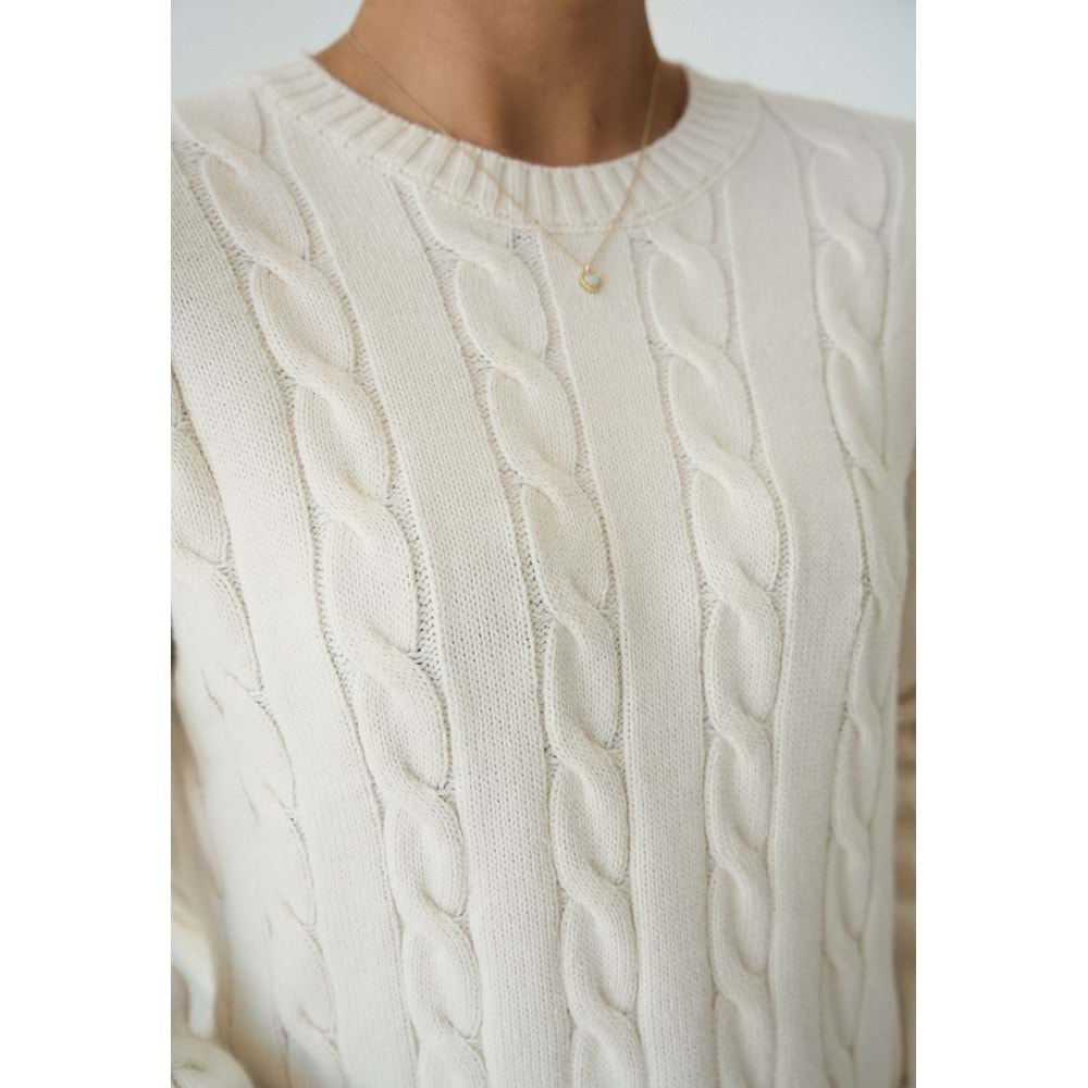 Saç Örgü Tasarım Kazak Krem Renk