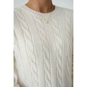 Saç Örgü Tasarım Kazak Krem Renk