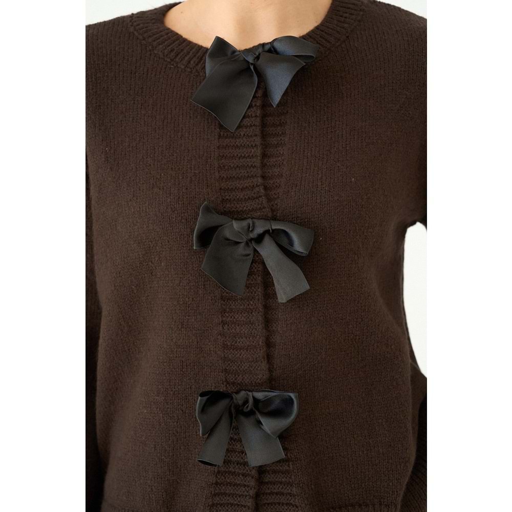 Fiyonk Aksesuar Çıtçıt Kapamalı Hırka Acı Kahve