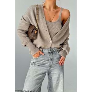 Vizon Renk Atlat Hırka 2 Parçalı Takım