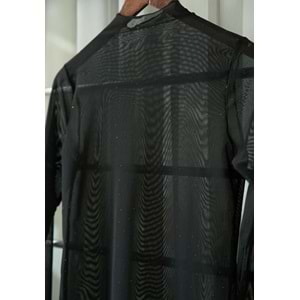 Transparan Taş Detaylı Uzun Kollu Bluz