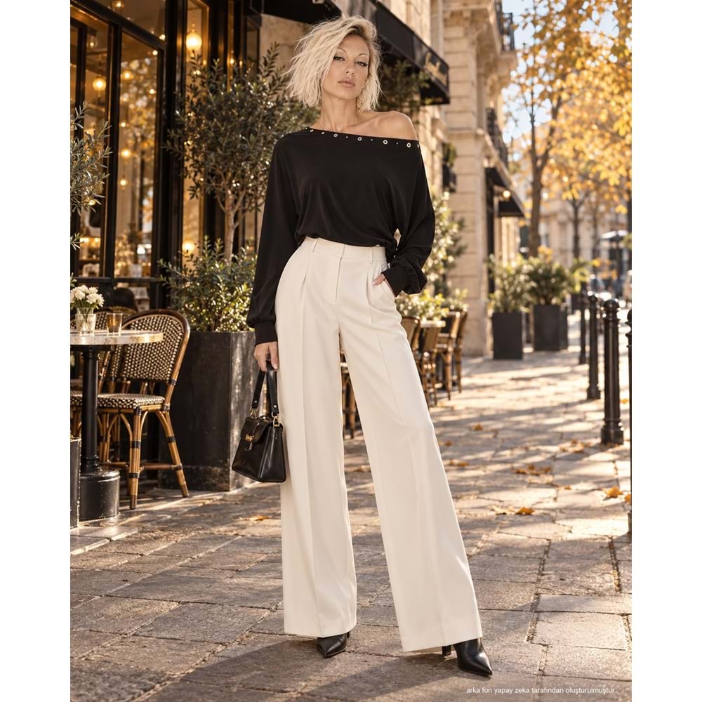 Yaka Kuş Gözü Detaylı ( Zımbalı ) Bluz - SİYAH - M - ST00634-SİYAH-M