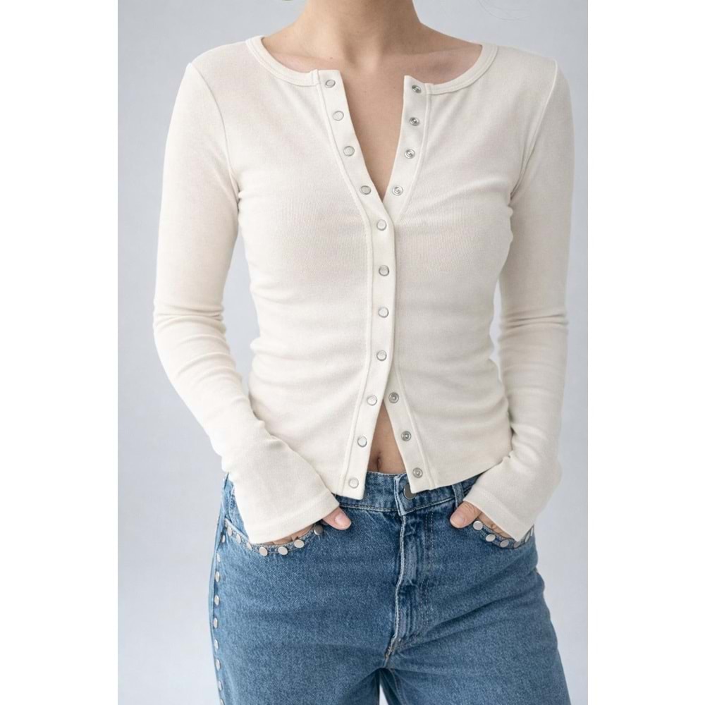 Çıtçıt Kapamalı Tasarım Body / Bluz - EKRU - S - ST00643-EKRU-S